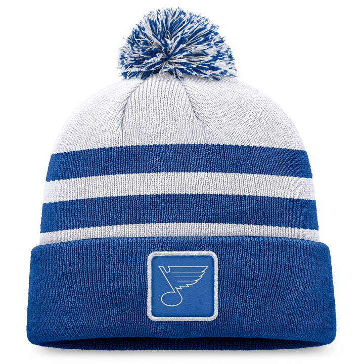 ST. LOUIS BLUES FANATICS STRIPED POM KNIT BEANIE - GREY/ROYAL Knit Fanatics   