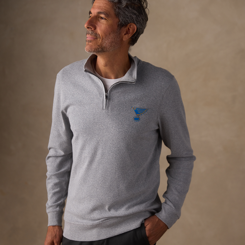 ST. LOUIS BLUES THE NORMAL BRAND NOTE LOGO ¼ ZIP – GREY Outerwear The Normal Brand