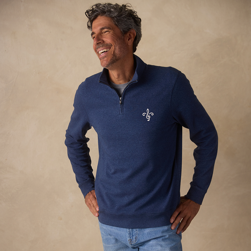 ST. LOUIS BLUES THE NORMAL BRAND FLEUR LOGO ¼ ZIP – INDIGO BLUE Outerwear The Normal Brand