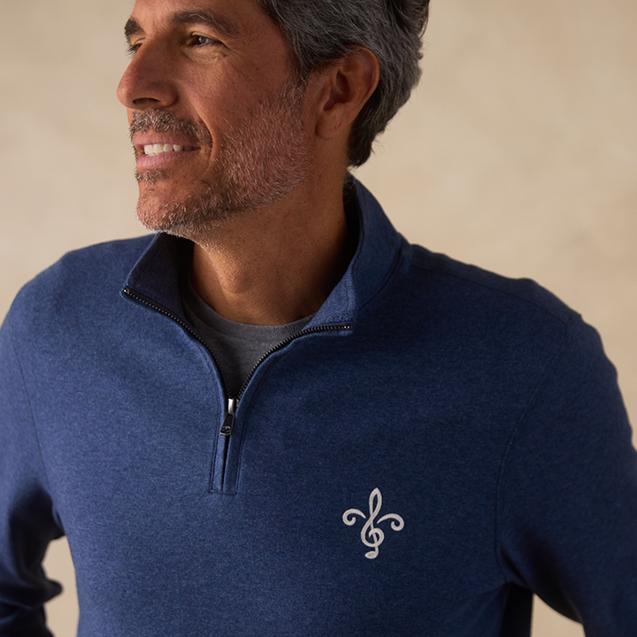 ST. LOUIS BLUES THE NORMAL BRAND FLEUR LOGO ¼ ZIP – INDIGO BLUE Outerwear The Normal Brand