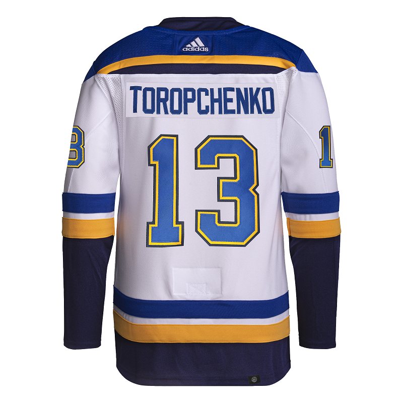 ST. LOUIS BLUES ADIDAS AUTHENTIC PRO-STITCH TOROPCHENKO #13 AWAY JERSEY - WHITE Jersey adidas   