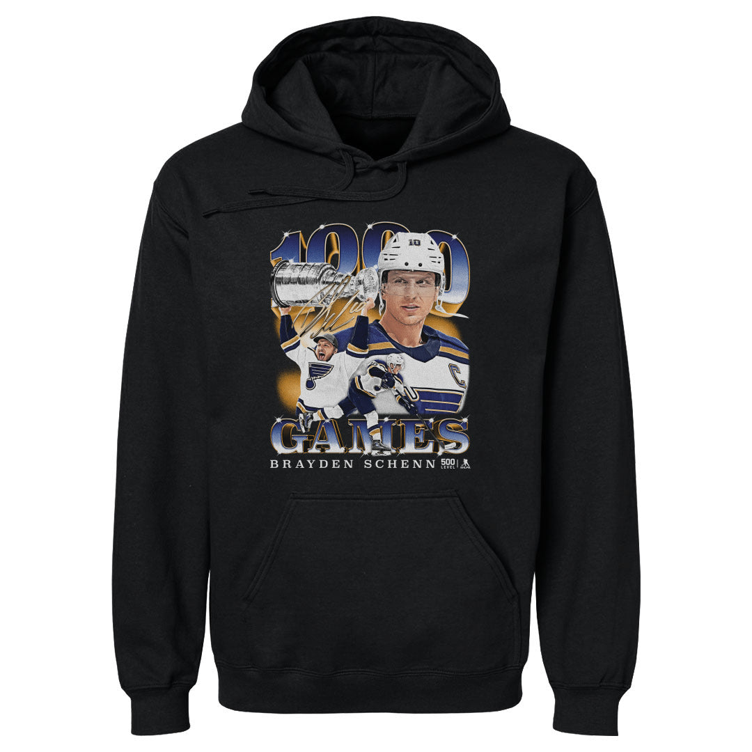 Brayden Schenn St. Louis Blues 1000th Game Hoodie - 3 Colors Men's Hoodie 500 LEVEL Men's Hoodie Black S