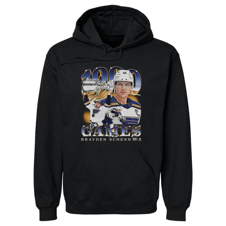 Brayden Schenn St. Louis Blues 1000th Game Hoodie - 3 Colors Men's Hoodie 500 LEVEL Men's Hoodie Black S