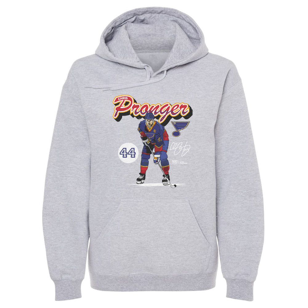 Chris Pronger St. Louis Blues Retro Script Hoodie - 2 Colors Men's Hoodie 500 LEVEL Men's Hoodie Gray S