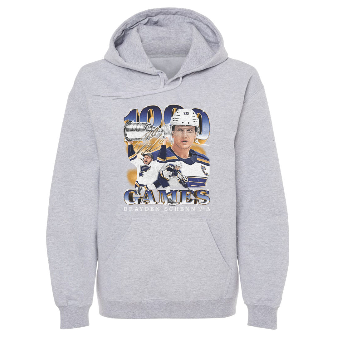 Brayden Schenn St. Louis Blues 1000th Game Hoodie - 3 Colors Men's Hoodie 500 LEVEL Men's Hoodie Gray S