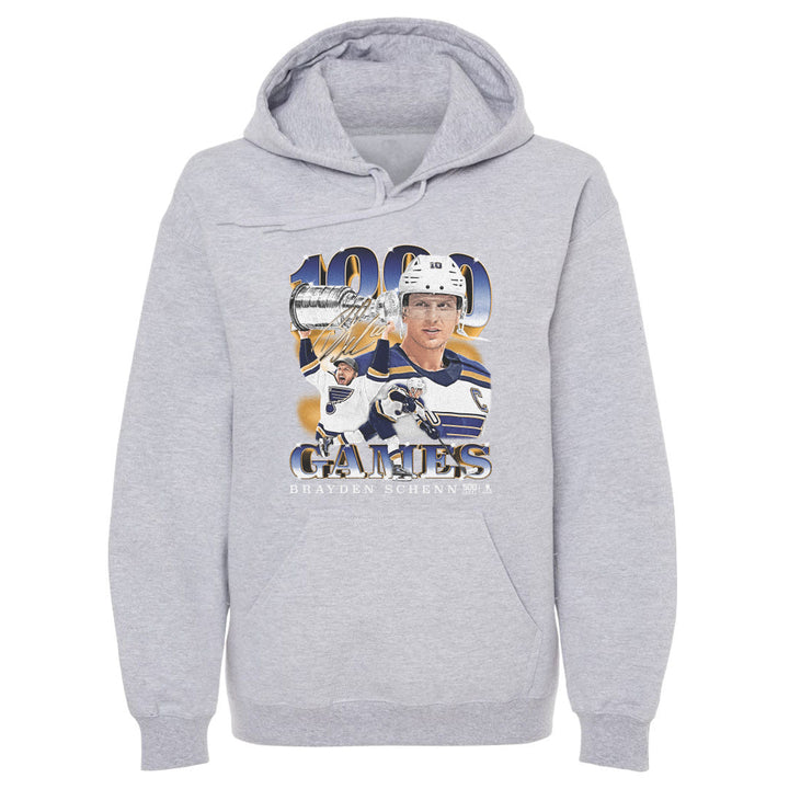 Brayden Schenn St. Louis Blues 1000th Game Hoodie - 3 Colors Men's Hoodie 500 LEVEL Men's Hoodie Gray S