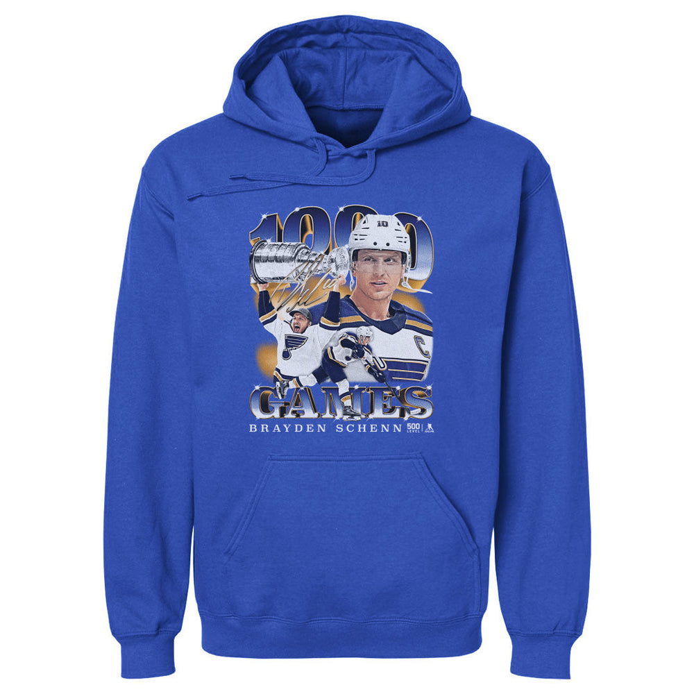 Brayden Schenn St. Louis Blues 1000th Game Hoodie - 3 Colors Men's Hoodie 500 LEVEL Men's Hoodie Royal Blue S