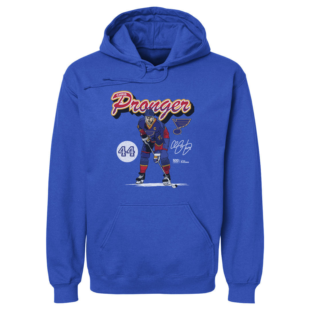 Chris Pronger St. Louis Blues Retro Script Hoodie - 2 Colors Men's Hoodie 500 LEVEL Men's Hoodie Royal Blue S