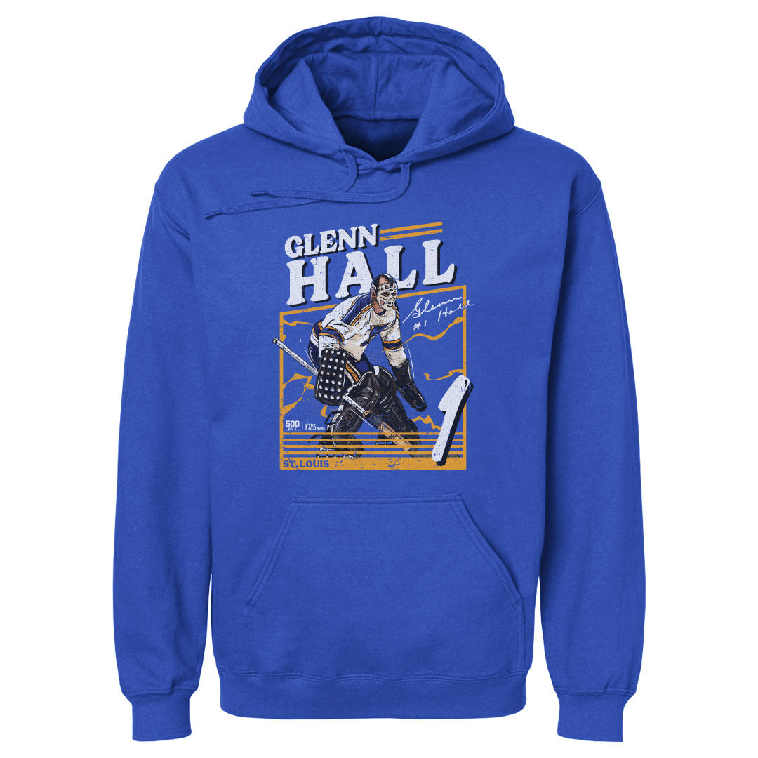 Glenn Hall St Louis Blues Power Hoodie - 2 Colors Men's Hoodie 500 LEVEL Men's Hoodie Royal Blue S