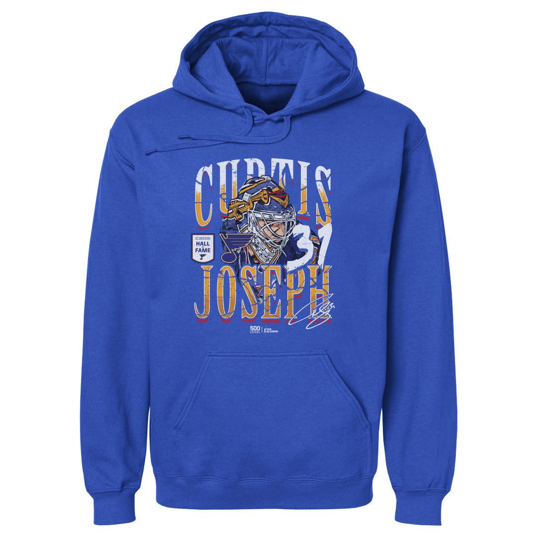 Curtis Joseph St. Louis Blues Trumpet Mask Hoodie - 2 Colors Men's Hoodie 500 LEVEL Men's Hoodie Royal Blue S
