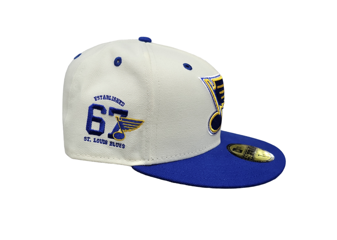 ST. LOUIS BLUES NEW ERA 5950 WHITE CHROME FITTED HAT - ROYAL