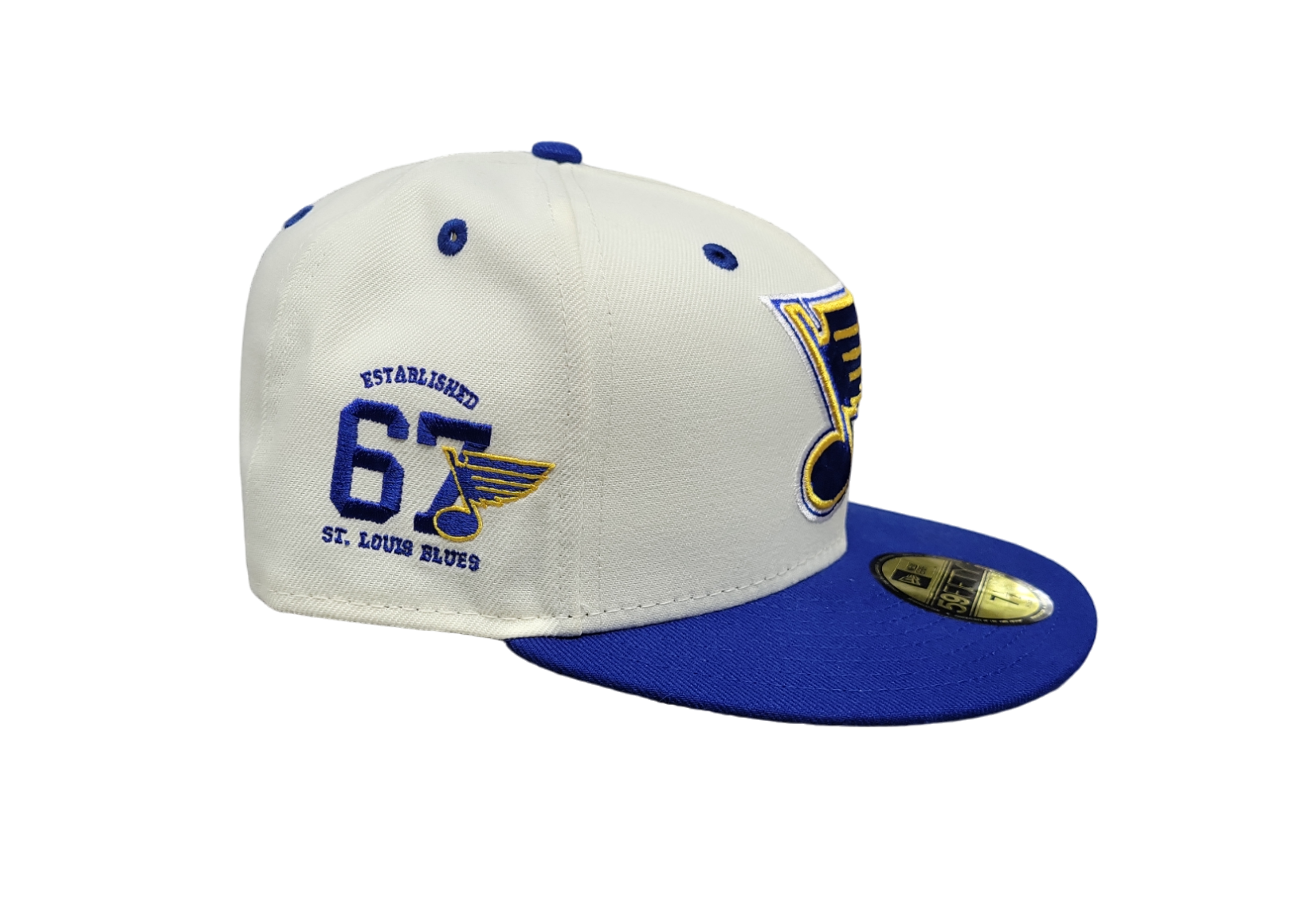 ST. LOUIS BLUES NEW ERA 5950 WHITE CHROME FITTED HAT ROYAL STL Authentics