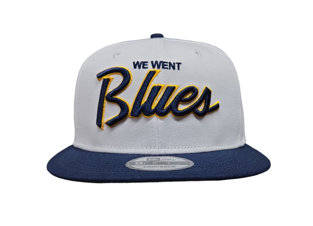 NEW ERA 950 WE WENT BLUES SCRIPT SNAPBACK WHITE NAVY  STL Authentics   
