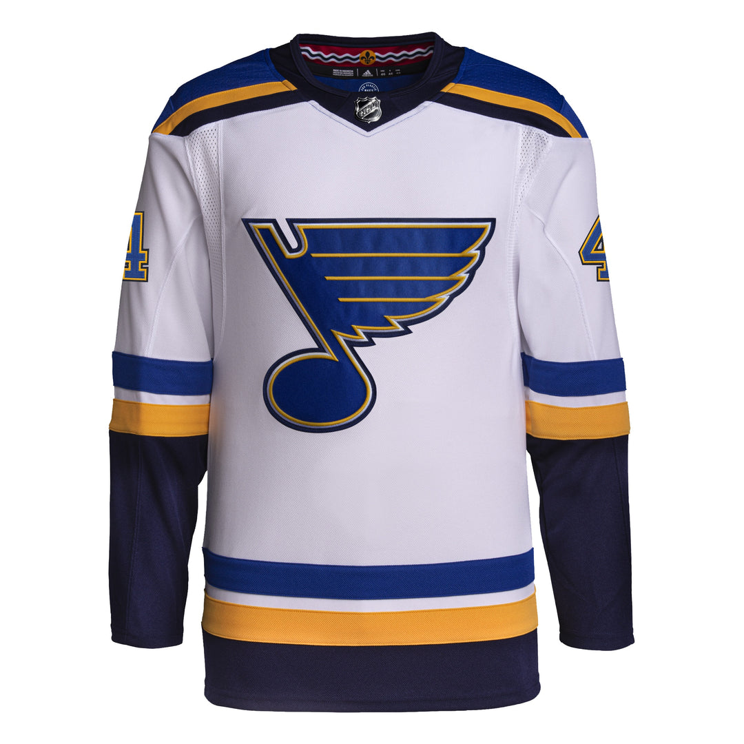 ST. LOUIS BLUES ADIDAS AUTHENTIC PRO-STITCH LEDDY #4 ROAD JERSEY - WHITE