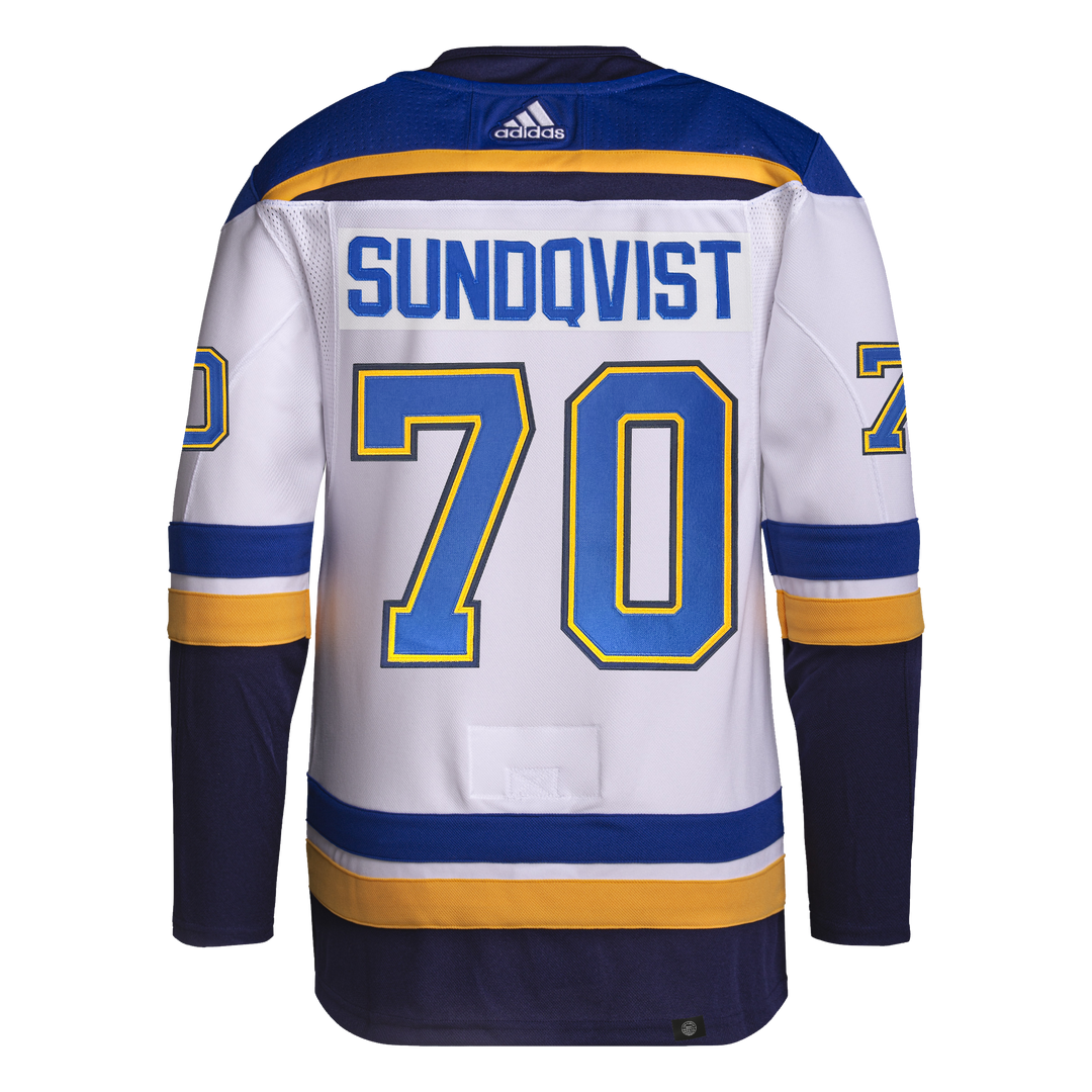 ST. LOUIS BLUES ADIDAS AUTHENTIC PRO STITCH SUNDQVIST 70 ROAD JERSEY WHITE