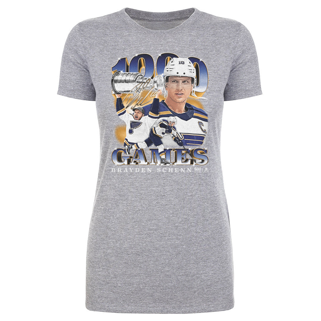Brayden Schenn St. Louis Blues 1000th Game Women's Tee - 3 Colors Women's T-Shirt 500 LEVEL Women's T-Shirt Heather Gray S