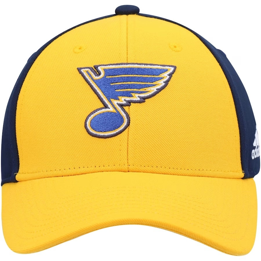 ST. LOUIS BLUES ADIDAS VELCRO STRUCTURED ADJUSTABLE HAT - NAVY/GOLD