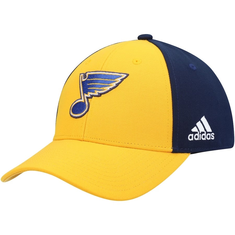 ST. LOUIS BLUES ADIDAS VELCRO STRUCTURED ADJUSTABLE HAT - NAVY/GOLD