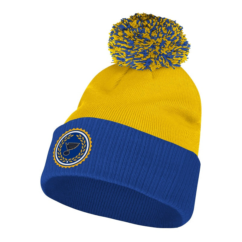 ST. LOUIS BLUES ADIDAS NOTE PATCH POM KNIT - ROYAL/GOLD