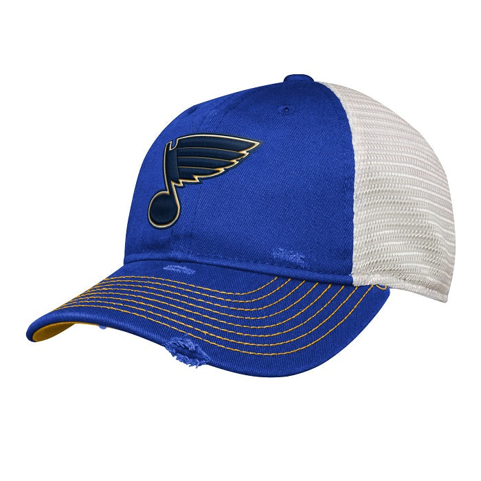 ST. LOUIS BLUES OUTERSTUFF YOUTH NOTE MESH SNAPBACK - ROYAL/WHITE Adjustable Cap Outerstuff