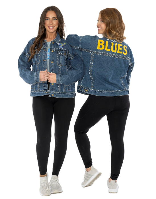 ST. LOUIS BLUES G-III WOMENS DENIM STUDDED JACKET Jacket G-III