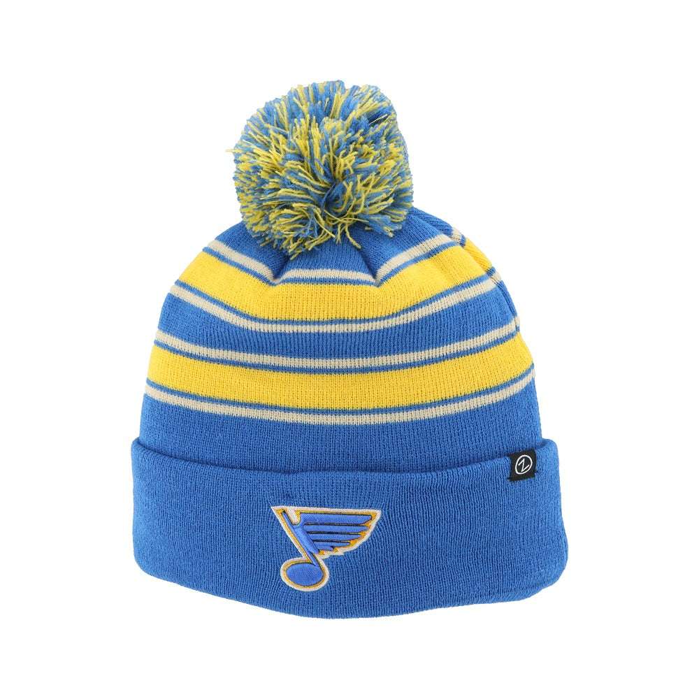 ST. LOUIS BLUES HERITAGE ZEPHYR STRIPED CUFFED POM KNIT- AIR FORCE BLUE