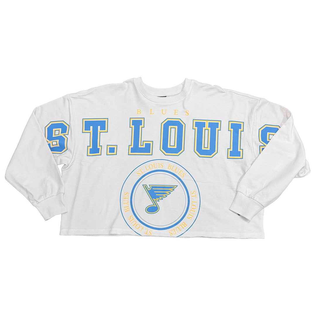 ST. LOUIS BLUES G-III LADIES BLEACHERS CREW - WHITE Long Sleeve G-III