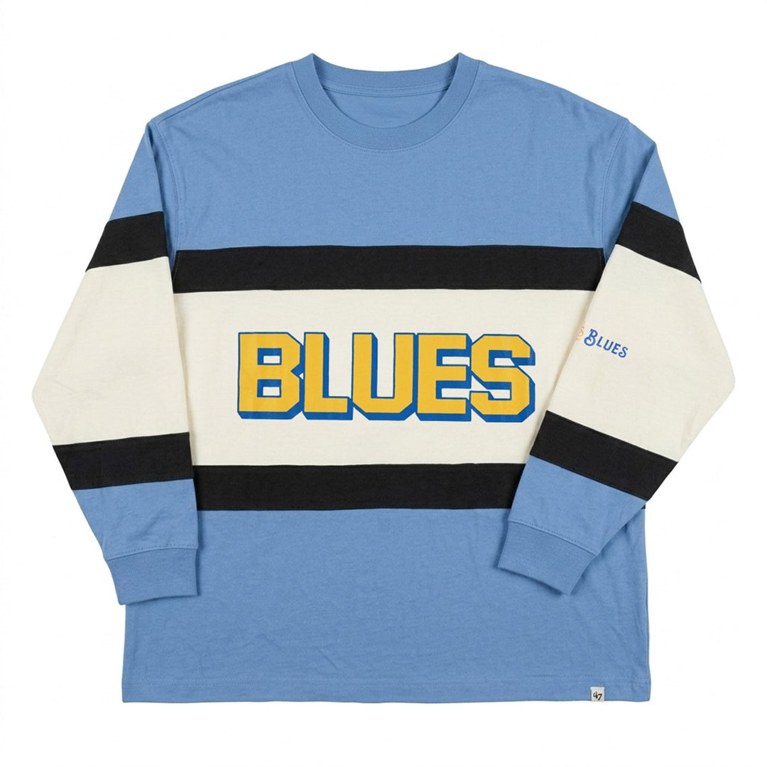 ST. LOUIS BLUES LADIES '47 BRAND BREEZYWAY ARCHIVE CREW - BLUE & WHITE Long Sleeve '47 Brand
