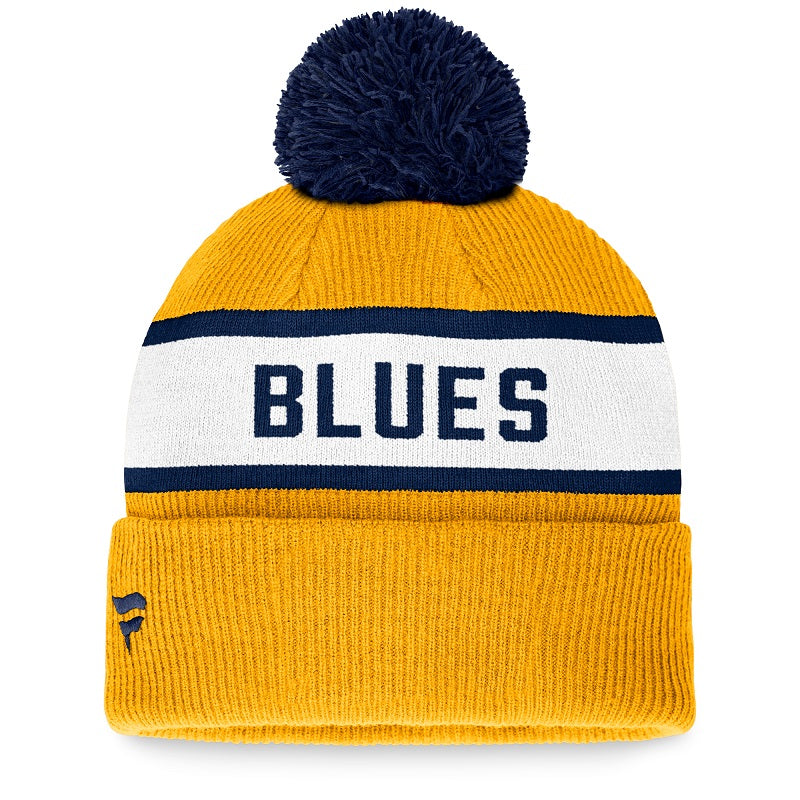 ST. LOUIS BLUES FANATICS STRIPED POM KNIT HAT - GOLD