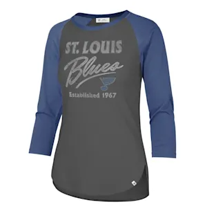 ST. LOUIS BLUES WOMEN'S ’47 HIGH RISE FRANKIE RAGLAN TEE - GREY/BLUE Long Sleeve '47 Brand   