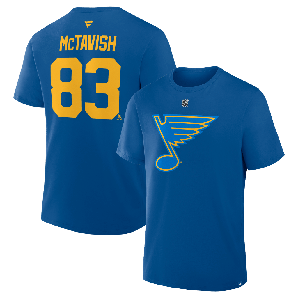 ST. LOUIS BLUES FANATICS MCTAVISH NAME AND NUMBER TEE - BLUE