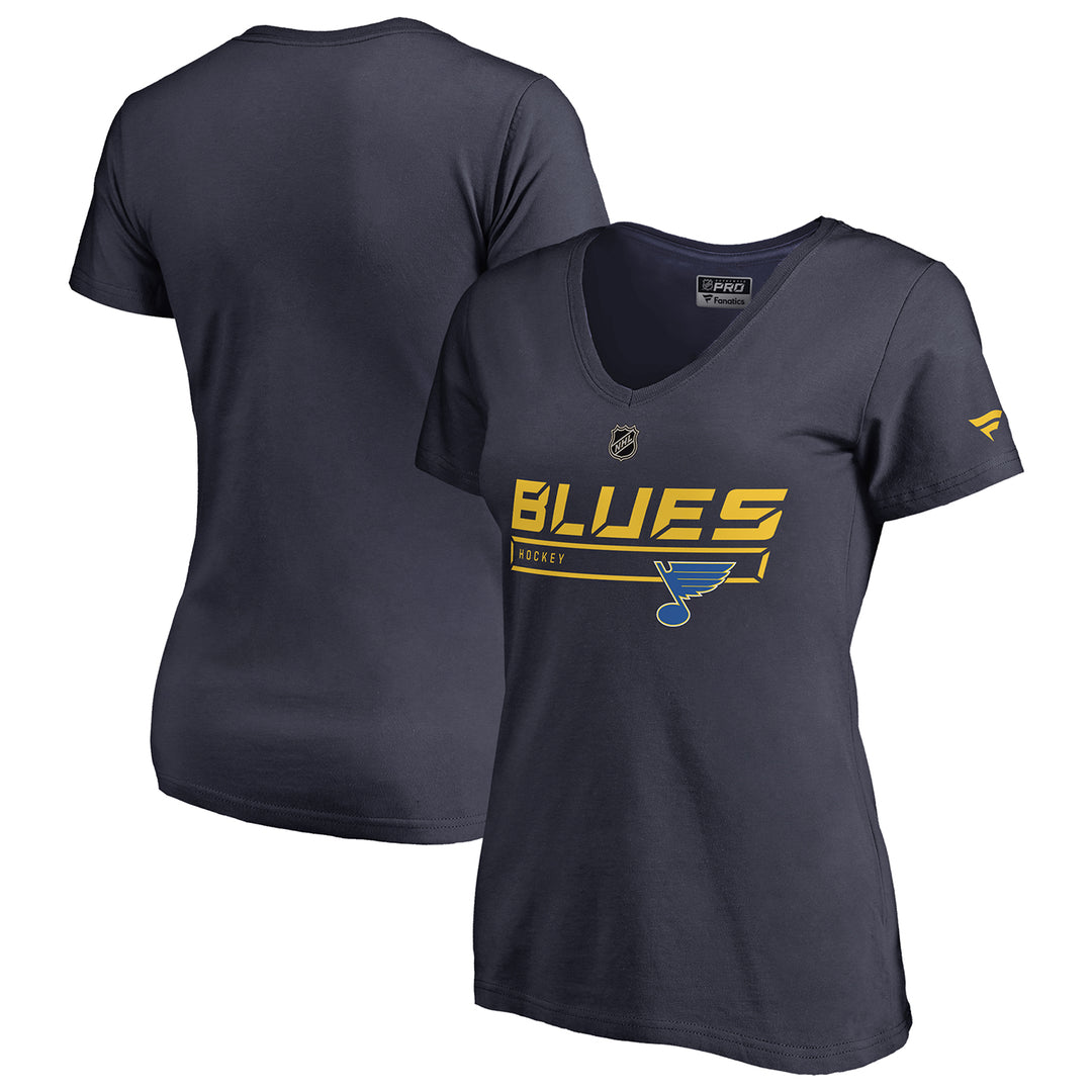 St. Louis Blues Fanatics Branded Womens Authentic Pro Rinkside Collection Bar V-neck Tee - Navy T-shirt Fanatics   