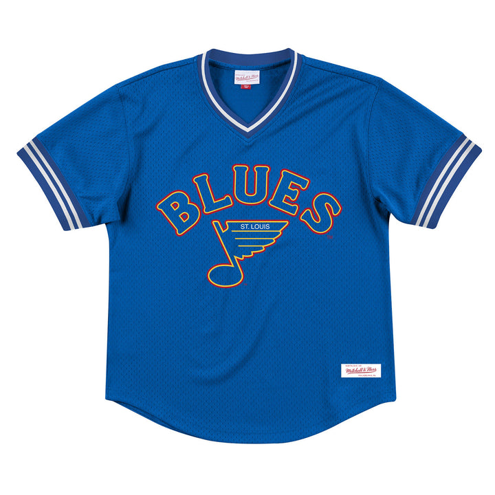St. Louis Blues Mitchell & Ness Retro Wordmark Batting Practice Jersey - Royal - STL Authentics