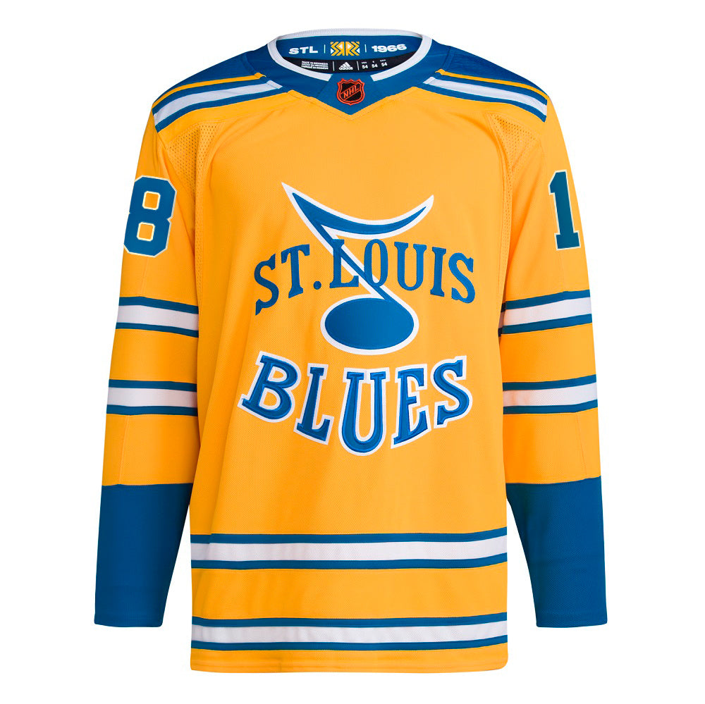 ST. LOUIS BLUES ADIDAS AUTHENTIC REVERSE RETRO THOMAS 18 HEAT PRESS JERSEY