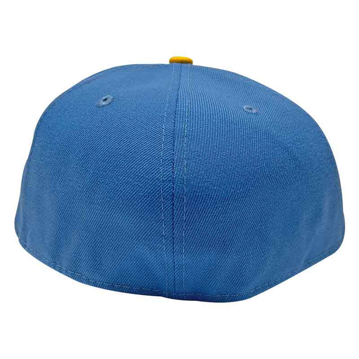 ST. LOUIS BLUES NEW ERA 5950 HERITAGE SCRIPT AIR FORCE BLUE AND GOLD FITTED HAT
