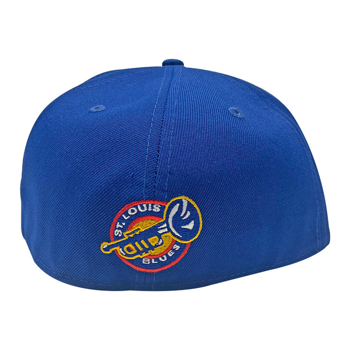 ST. LOUIS BLUES 90'S NOTE NEW ERA 5950 COLORBLOCK WHITE AND ROYAL FITTED HAT