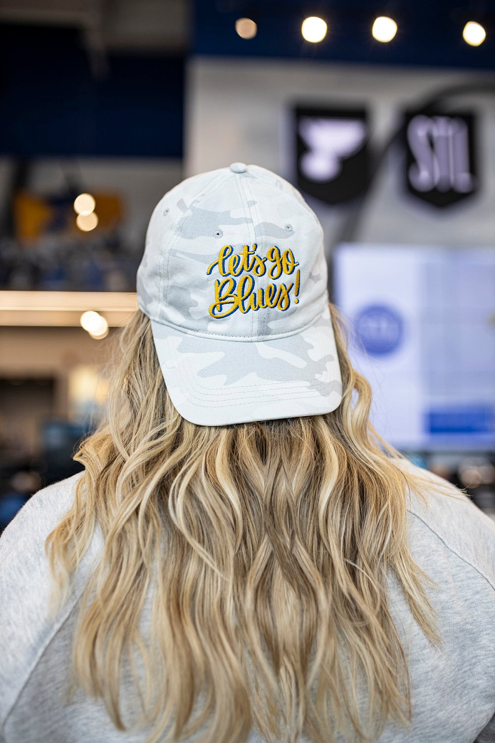 ST. LOUIS BLUES EMILY STAHL LET'S GO BLUES STRAPBACK HAT - ARCTIC CAMO