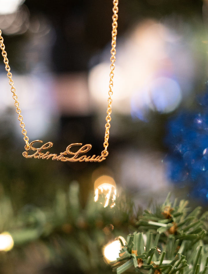 Lusso Gold Plated Saint Louis Script Necklace Accessories Lusso   