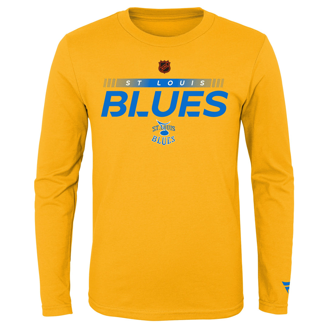 ST. LOUIS BLUES OUTERSTUFF REVERSE RETRO YOUTH LOGO LS TEE - YELLOW