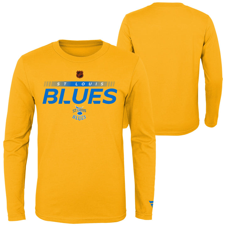 ST. LOUIS BLUES OUTERSTUFF REVERSE RETRO YOUTH LOGO LS TEE - YELLOW