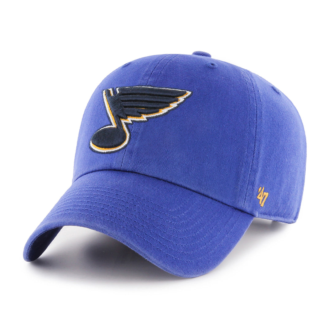 ST. LOUIS BLUES NEW ERA 5950 HERITAGE SCRIPT NAVY AND GOLD FITTED HAT