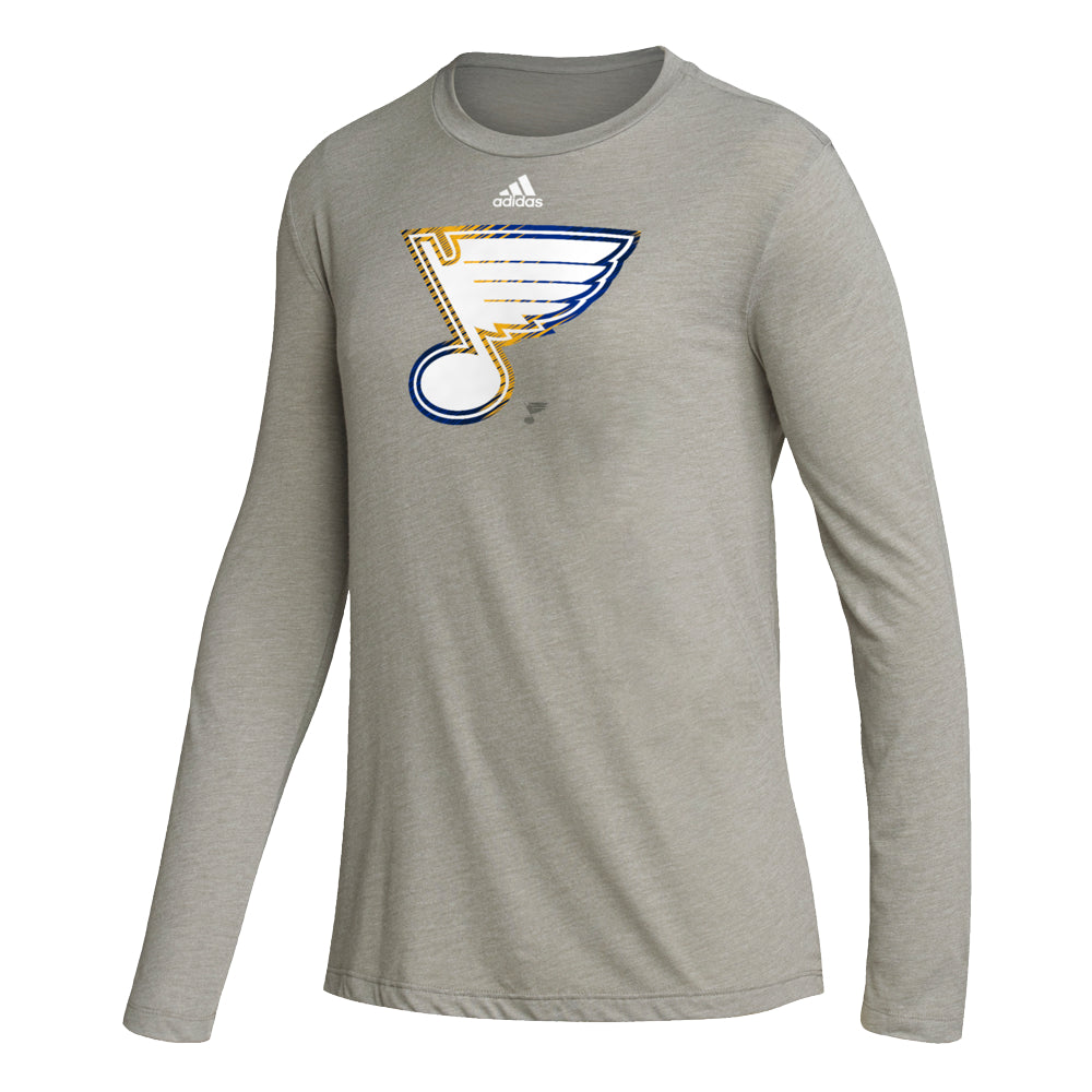 St. Louis Blues Women's Adidas Long Sleeve White Note Tee - Grey Womens adidas   