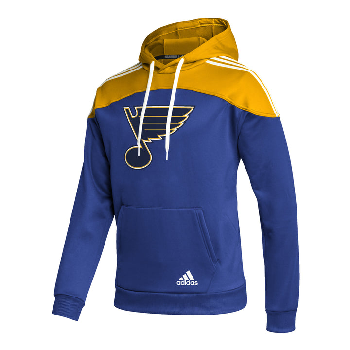 ST. LOUIS BLUES ADIDAS 3 STRIPED NOTE HOODIE - ROYAL GOLD