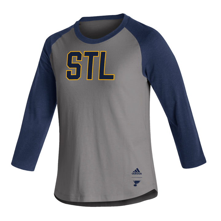 St. Louis Blues Women's Adidas Raglan Tee - Grey/Navy