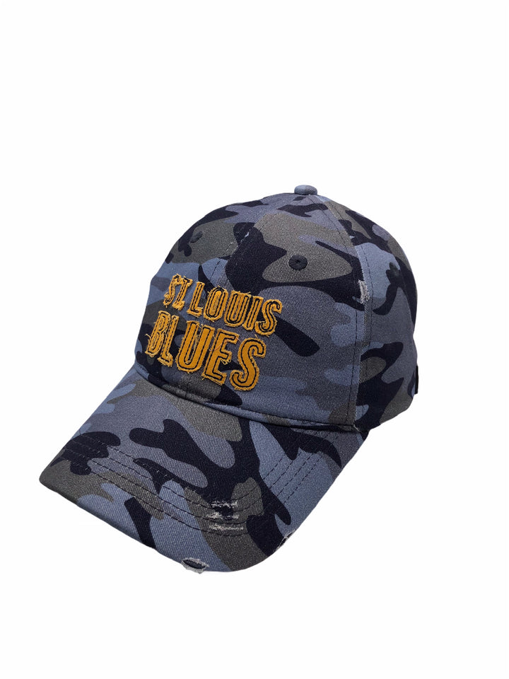 ST. LOUIS BLUES LUSSO STYLE SLB APPLIQUE STRAPBACK HAT - NAVY CAMO