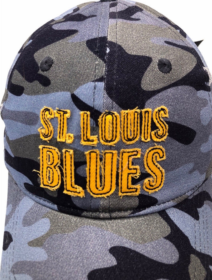 ST. LOUIS BLUES LUSSO STYLE SLB APPLIQUE STRAPBACK HAT - NAVY CAMO