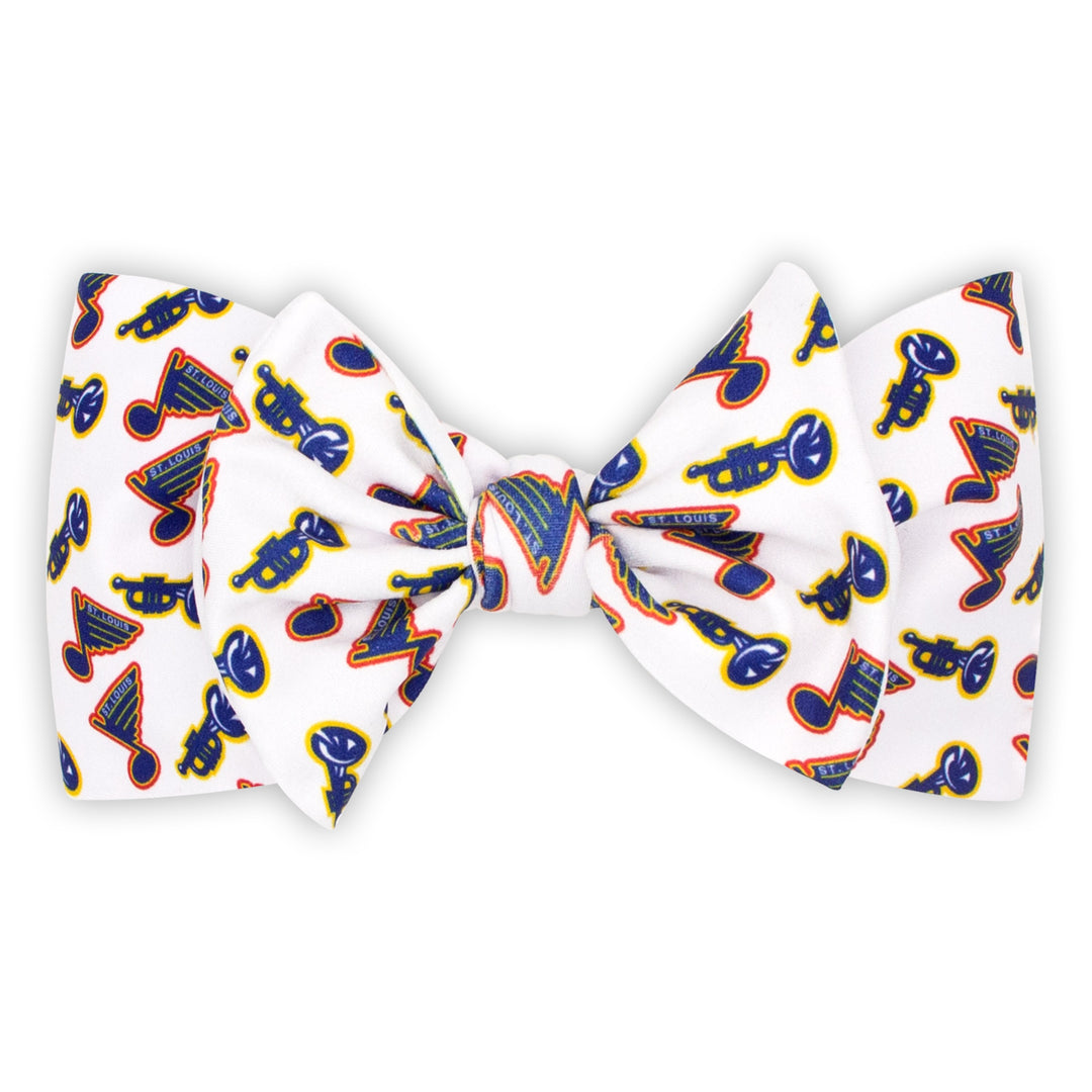 St. Louis Blues Wee Ones Retro Trumpet Logo Nylon Knot Bow - STL Authentics