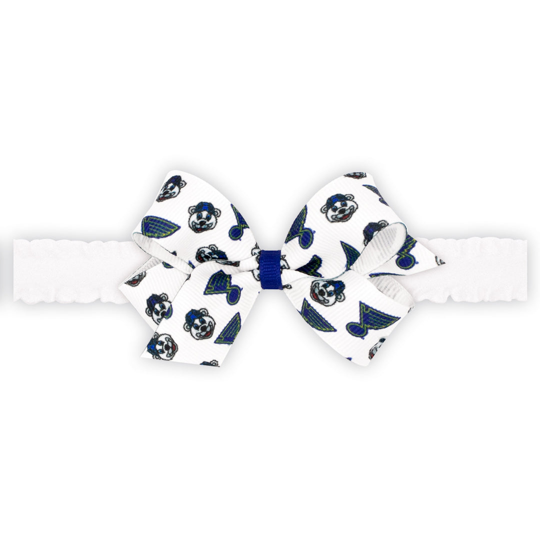 St. Louis Blues Wee Ones Mini Louie & Blue Note Print Bow on Ruffle Elastic Baby Band - STL Authentics