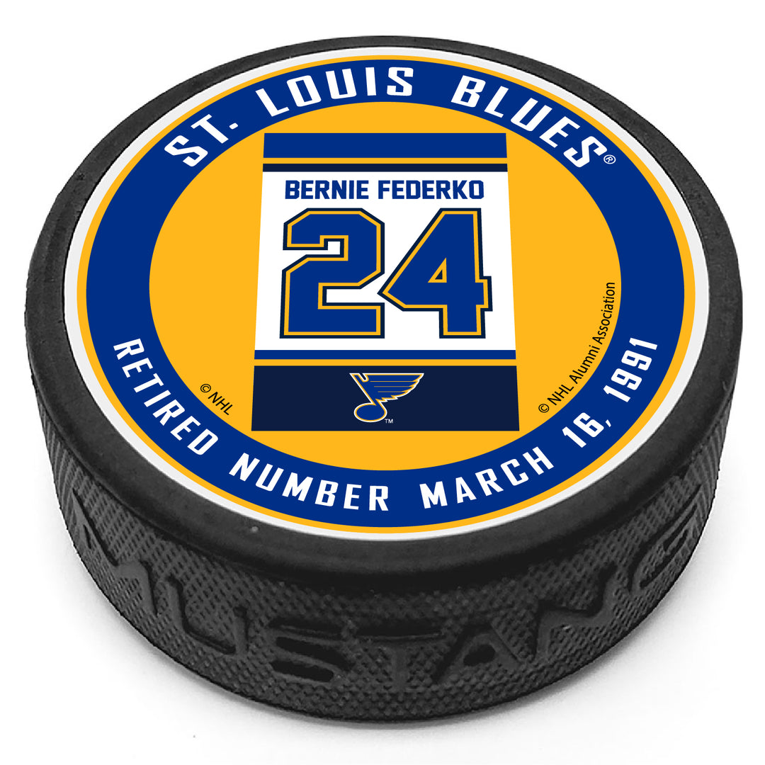 ST. LOUIS BLUES MUSTANG PRODUCTS RAFTER BERNIE FEDERKO 24 PUCK Puck Mustang Products   