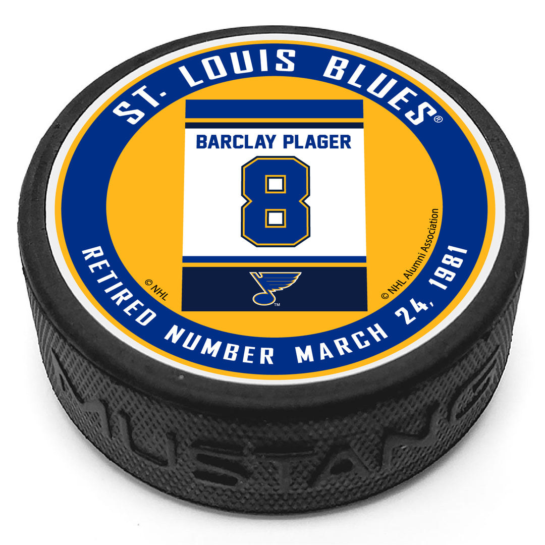 ST. LOUIS BLUES MUSTANG PRODUCTS RAFTER BARCLAY PLAGER 8 PUCK